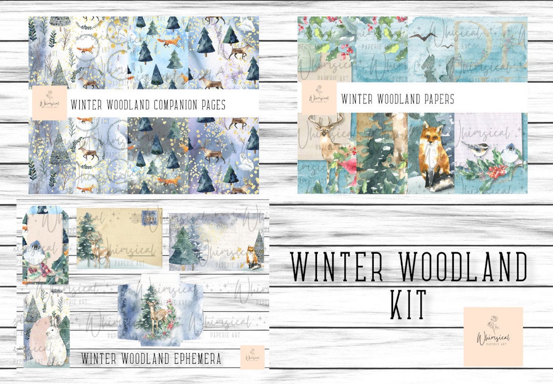 Winter Woodland Journal Kit Printable, Winter Forest Digital Paper ...