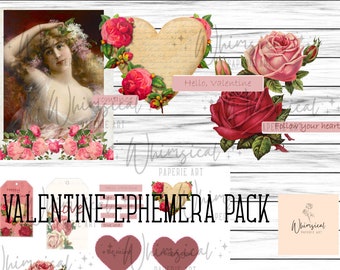 Valentine Ephemera, Digitale Valentijn Afbeeldingen, Valentine Junk Journal Printables, Ephemera voor Junk Journals, Valentine Tags Printable