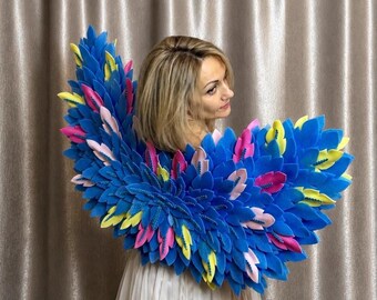 Ali fantasy multicolore per donna, ali da fata fatte a mano, ali colorate per costume, accessorio per cosplay, abito da festival, ali per foto.