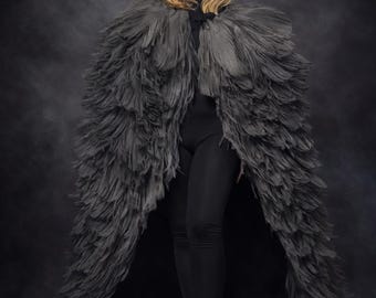 Black Raven Feather Cape, Large Foam Feather Cape,Rave Outfit, Festival Clothing, Fantasy Cape, Crow Feather Cloak for Women