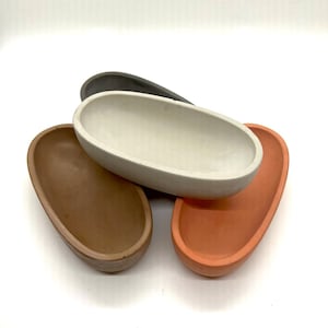 Handmade Concrete Oval Bowl: Deep Trinket Tray, Key Dish
