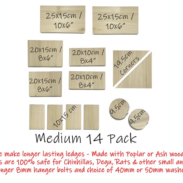 14 Piece Chinchilla ledges, medium bundle pack, longer lasting Poplar wood or Ash wood ledges