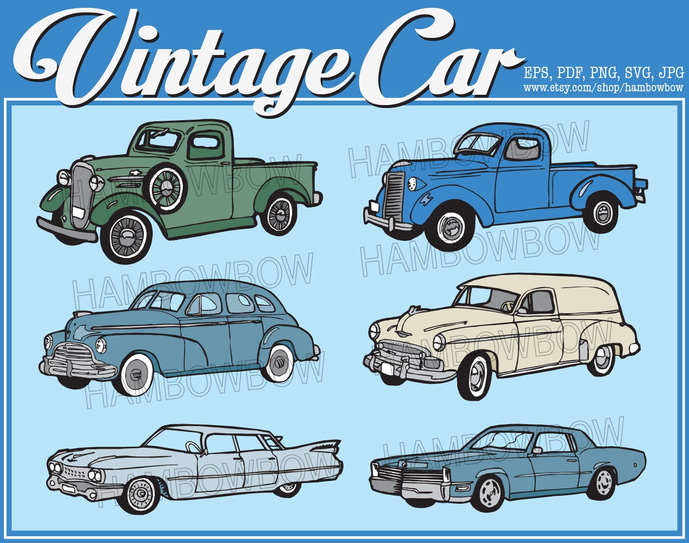 Vintage Car Clipart SVG, 2 Doors Pickup Truck, 4 Doors Car, Old ...