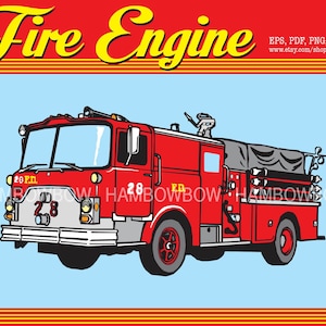 May include: A red fire engine illustration with the text "Fire Engine" in yellow. The fire truck has the number 28 on the front and side, with the letters "F.D." The background is light blue.