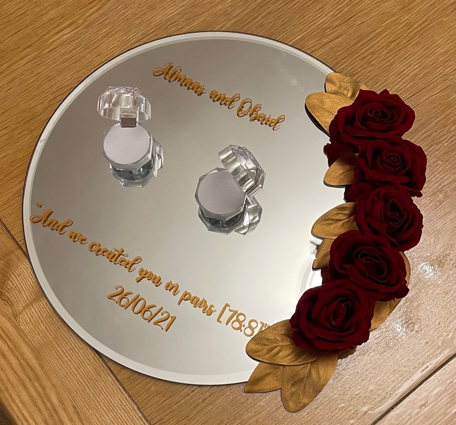 Mirrored Ring Platter 30cm including 2x ring boxes for Etsy