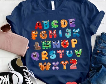 Cute Halloween Monster Alphabet School T-Shirt, Funny Monster Shirt, Alphabet Shirt, Kindergarten Shirt, Teacher Shirt, Gift For Teacher