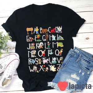 T-shirt voor leraar met 26 alfabetdieren, shirt alfabet, shirt kleuterschool, shirt leraar, cadeau voor leraar