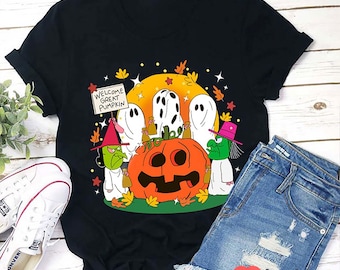 Welcome To Halloween Pumpkin Teacher T-Shirt, Funny Ghost Witch Shirt, Cute Fall Classroom Tee, Spooky Season Graphic Top