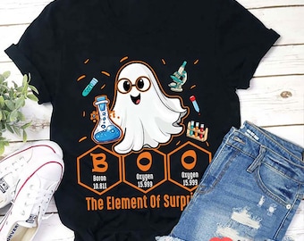 Boo Science Teacher Shirt, Funny Ghost Halloween Chemistry Tee, Periodic Table Element of Surprise T-Shirt for Classroom