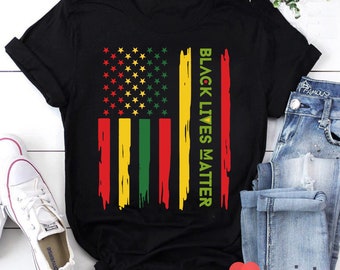 Camiseta Black Lives Matter com bandeira afro-americana, camisa Black Lives Matter, camisa com bandeira da América, camisa Juneteenth, camisa Freeish desde 1865