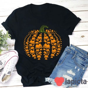 Halloween Pumpkins And Books Teacher T-Shirt, Pumpkin Shirt, Book Shirt, Funny Halloween Shirt, Teacher Shirt, Gift For Teacher