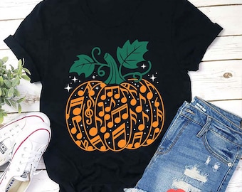 Music Note Pumpkin Shirt, Cute Halloween Music Teacher T-Shirt, Fall Band Orchestra Choir Tee, Spooky Season Classroom Outfit