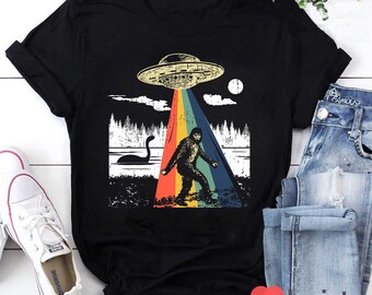 Bigfoot UFO T-Shirt Sasquatch Funny Tee Alien Area 51 Cryptozoology Shirt, Bigfoot Shirt, UFO Shirt, Alien Shirt