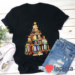 Boek Kerstboom Leraar T-shirt, Boek Shirt, Kerstboom Shirt, Leraar Shirt, Kleuterschool Shirt, Leraar Dag Cadeau