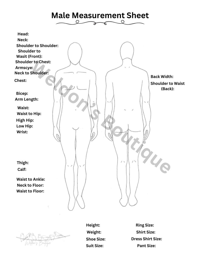 Male Measurement Sheet Digital Download - Etsy