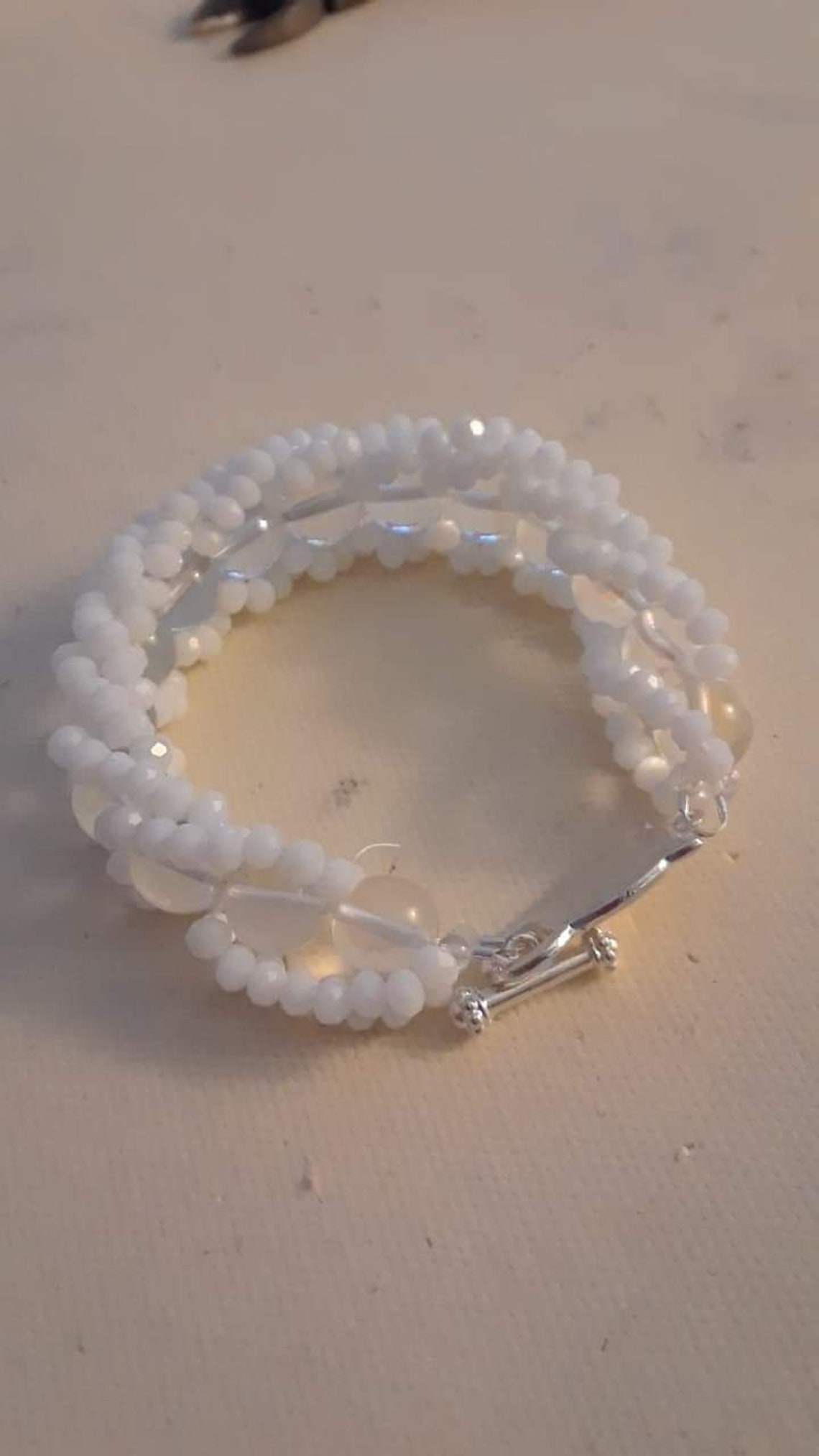 4mm Faceted Opaque White Crystal and Round Glass Bracelet with | Etsy