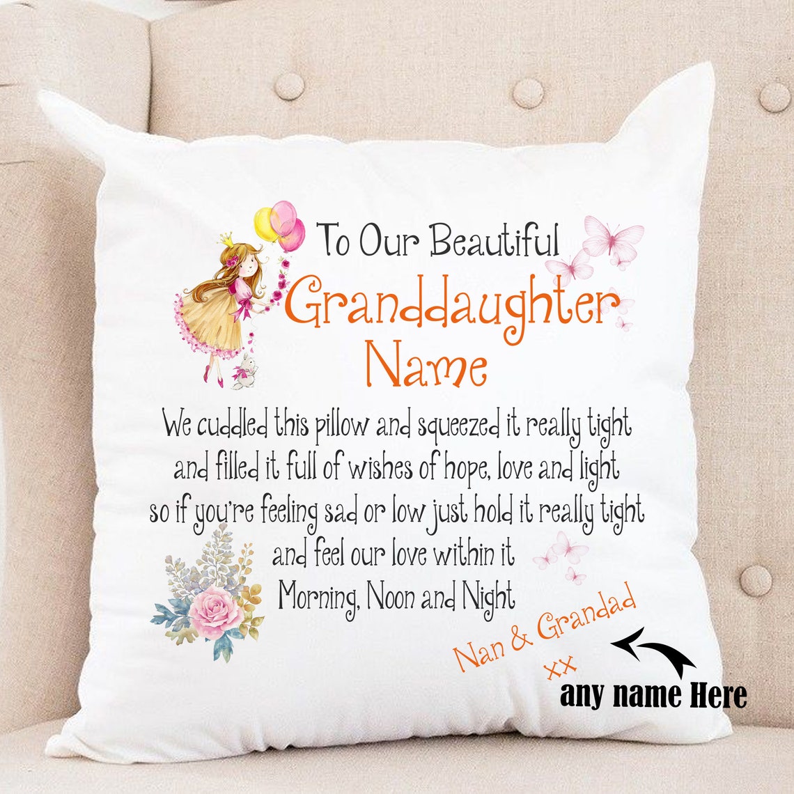 Granddaughter Cuddle Cushion Linen Pillow Personalized mom Etsy