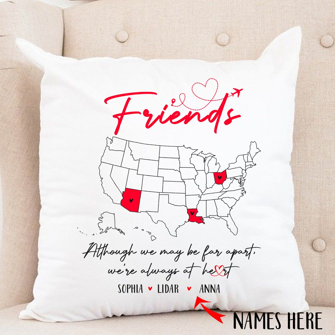 Friends Distance Custom Pillow Personalized Pillow for Etsy