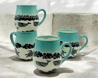 Handmade Whale turtle Ceramic Mug: Ocean Pottery Coffee Cup