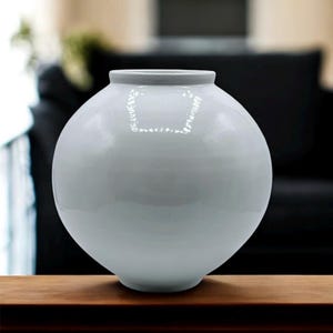 Handmade Korean Moon Jar: White Porcelain Vase (9x8 inches)