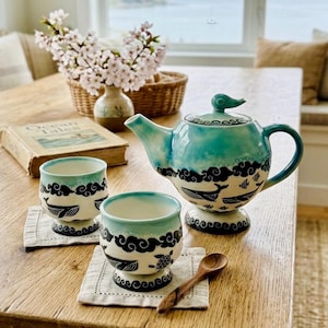 Handmade Whale turtle Ceramic teapot: Ocean pottery, turquoise ceramic, summer vacation home