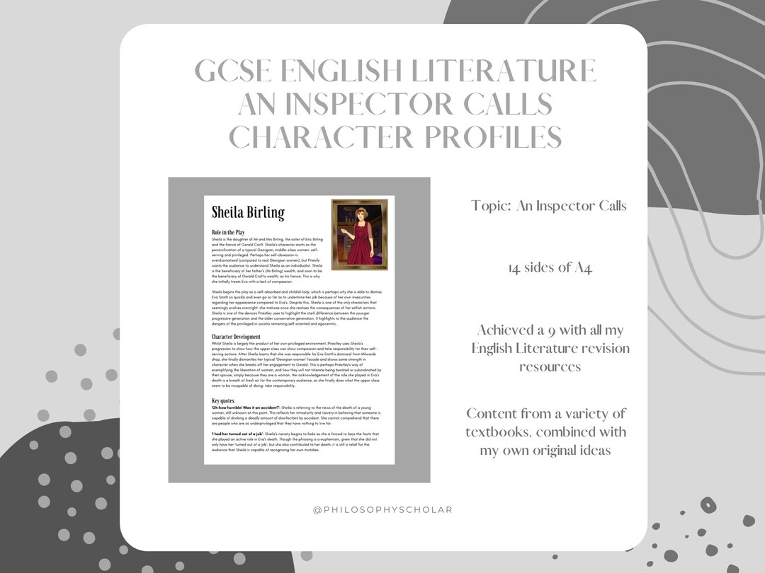 An Inspector Calls Character Profiles GCSE English Literature - Etsy