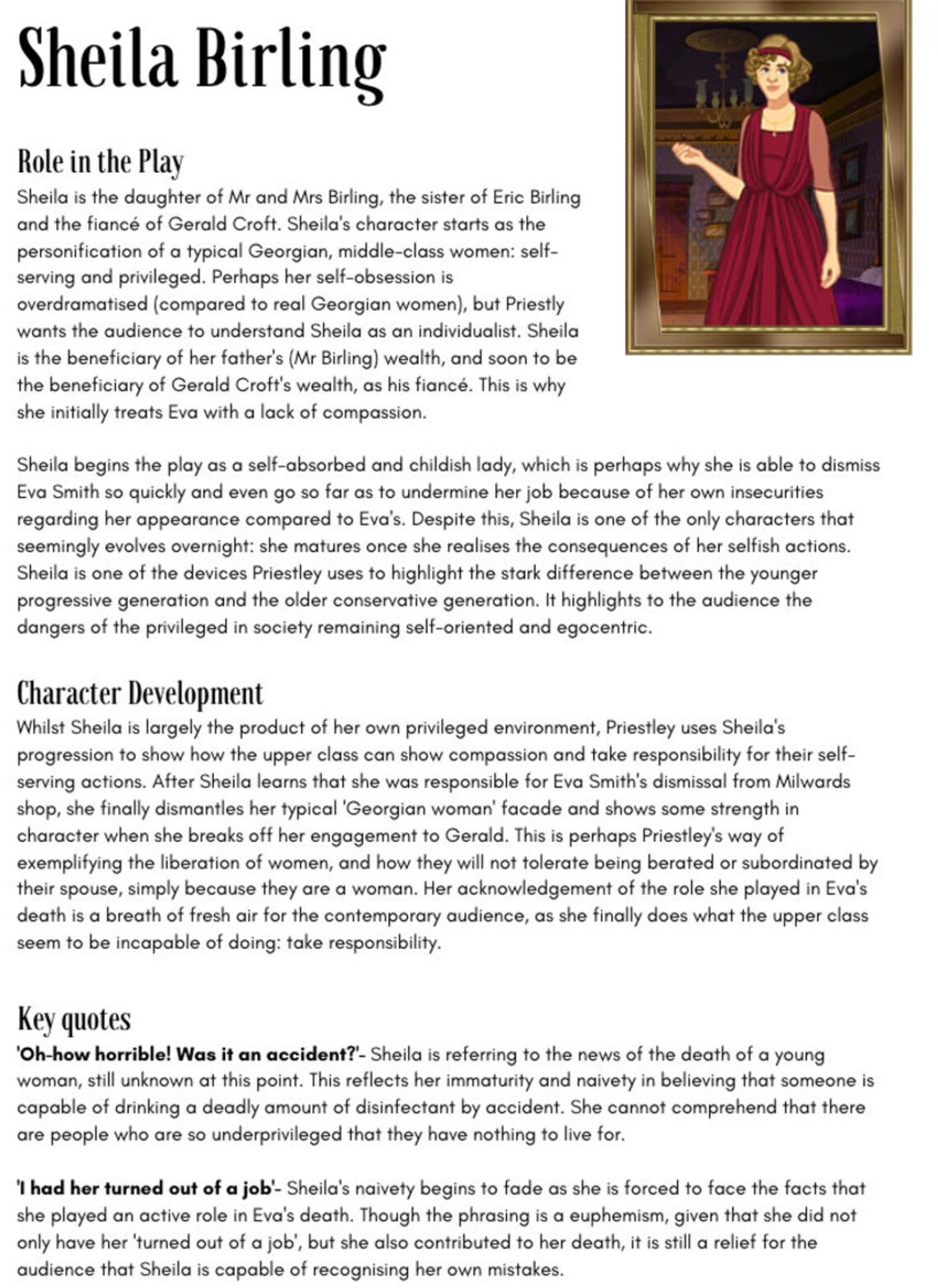 An Inspector Calls Summary An Inspector Calls REVISION PACK- Essay Plans, A Quote Bank , Character