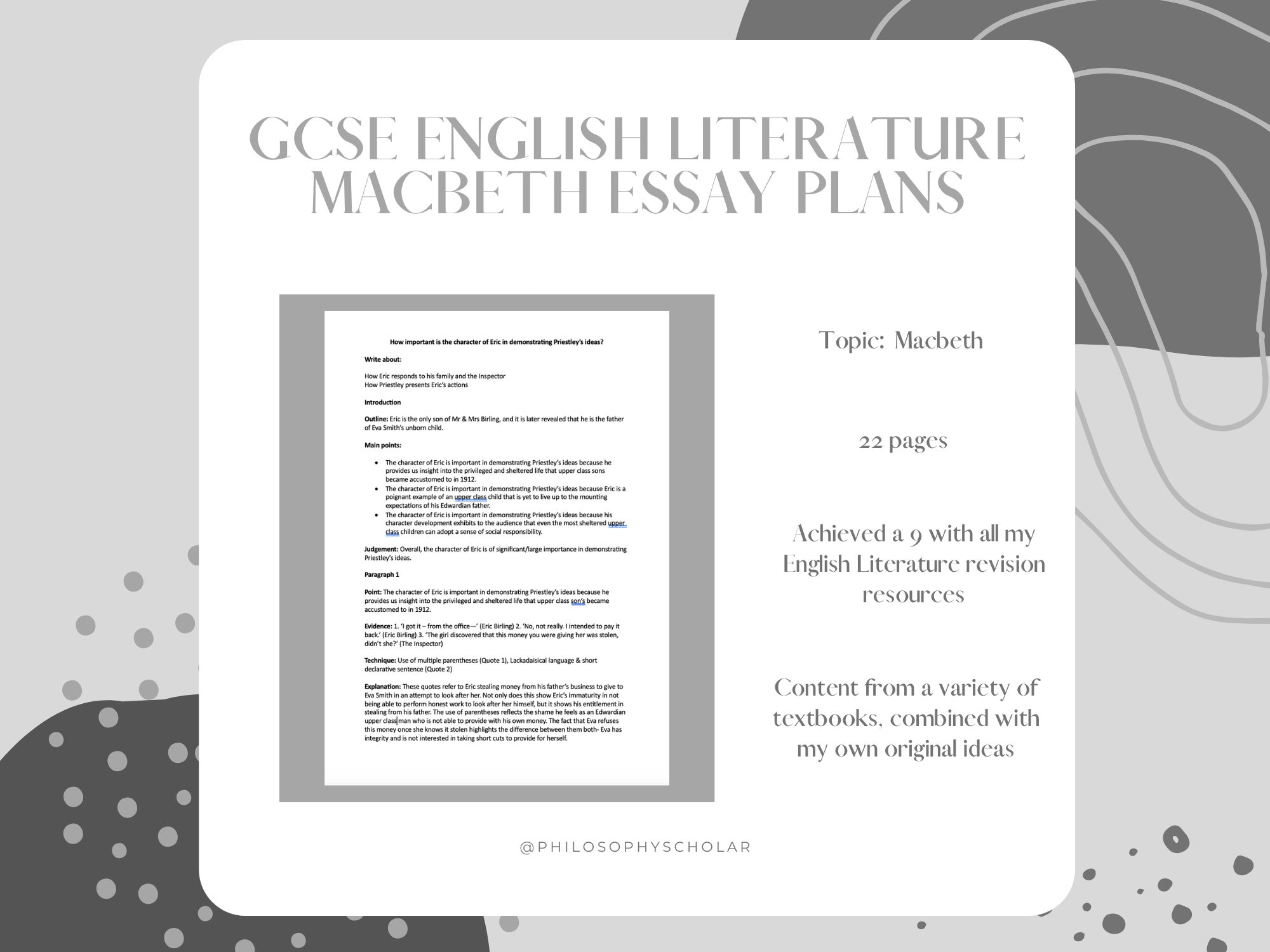 Macbeth Essay Plans GCSE English Literature (Characters and Themes)