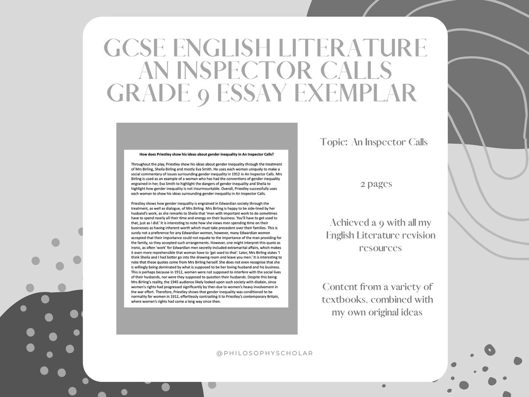 An Inspector Calls Grade 9 Essay Exemplar GCSE English Etsy UK