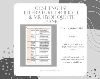 Dr Jekyll & Mr Hyde Quote Bank GCSE English Literature