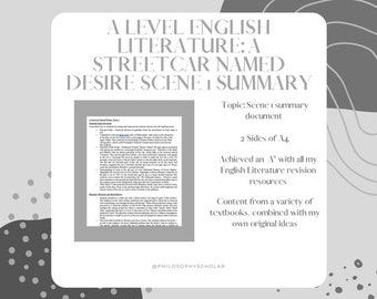 A Streetcar Named Desire Scene 1 Summary Sheet (A Level)