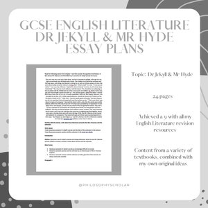 Dr Jekyll and Mr Hyde Essay Plans GCSE English Literature (Characters and Themes)