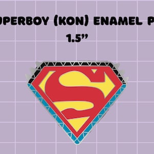 May include: Superman logo enamel pin, 1.5 inches in size, with a red and yellow Superman symbol on a blue and black background.