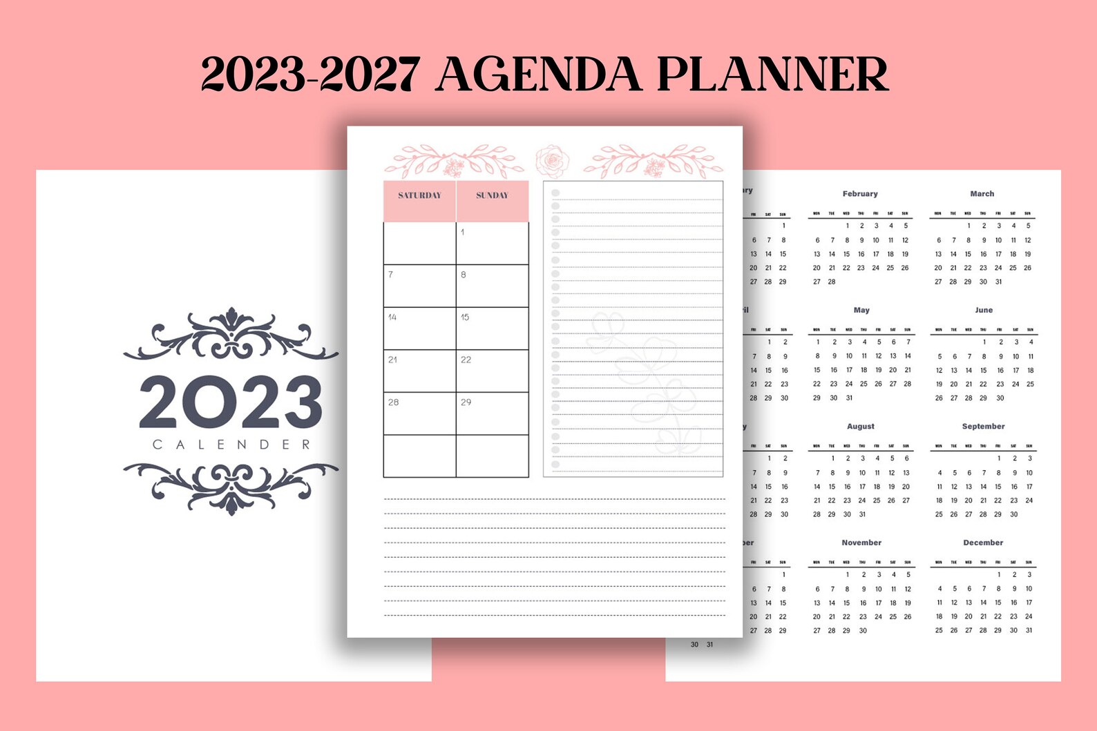 2023 2027 Agenda Planner Graphics Five Years Agenda Etsy
