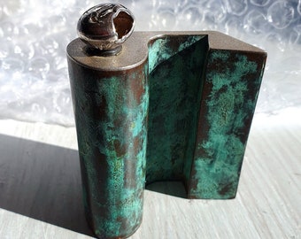 Butelka na perfumy z miedzi i litego srebra w stylu vintage - inspirowana Picassem - wykonana na zamówienie / jedyny egzemplarz, w zestawie lejek ze stali nierdzewnej