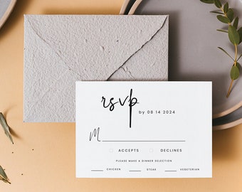 Minimalist RSVP Card, Modern Wedding Invitation Suite,  Instant Download Editable Template, RSVP Card for Wedding, MODERN 01