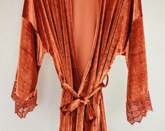Velvet Lace Robe - Rust Bridesmaid Bridal Shower Gift