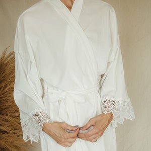 Velvet Bridal Robe with Lace Trim: Wedding Day Gift