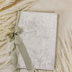 Velvet Vow Book for Wedding Bridal Shower or Engagement Gift for the Bride His and Her Vows Book with Silk Ribbon for Ceremony Silver