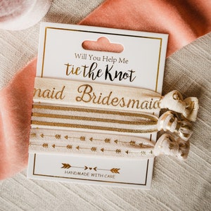 Bridesmaid Hair Ties for Wedding or Proposal Box for Maid of Honor and Bridal Party Set of 3 in White, Cream, Black, Pink, Aqua Tie the Knot