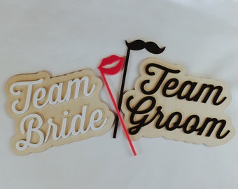 Photo Booth Props, Wedding Signs, Custom Wood Props, Team Bride & Team Groom, Set Bride Groom, Wedding Photo Props, Wedding Photo Booth