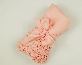 Pink Lace Bridal Robe, Cotton Getting Ready Robe