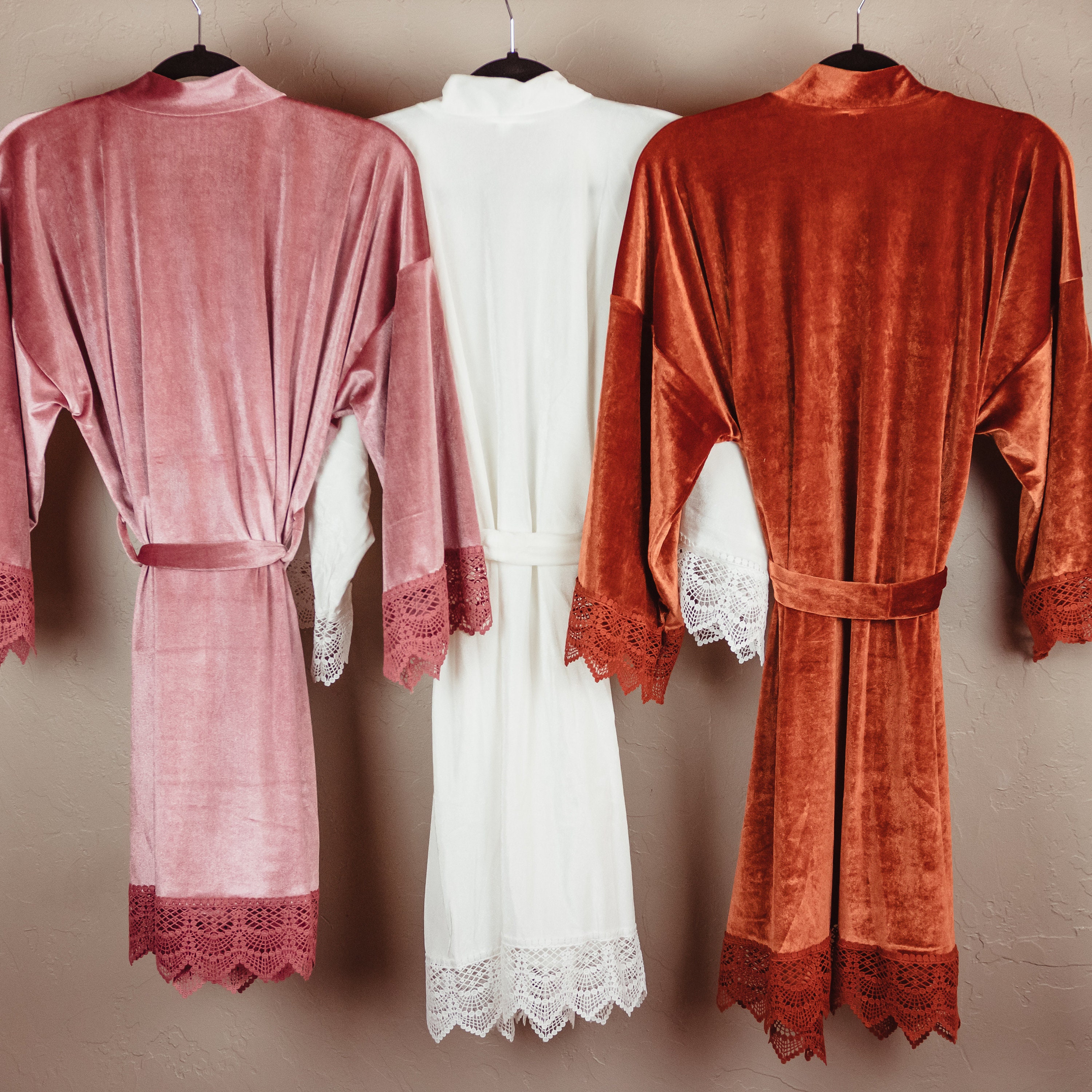 Pink Velvet Robe With Lace Trim: Bridal Party Gift - Etsy