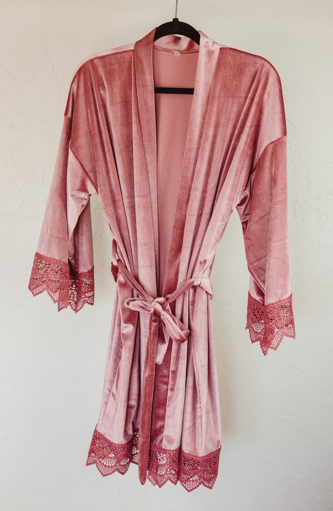 Pink Velvet Robe With Lace Trim: Bridal Party Gift - Etsy