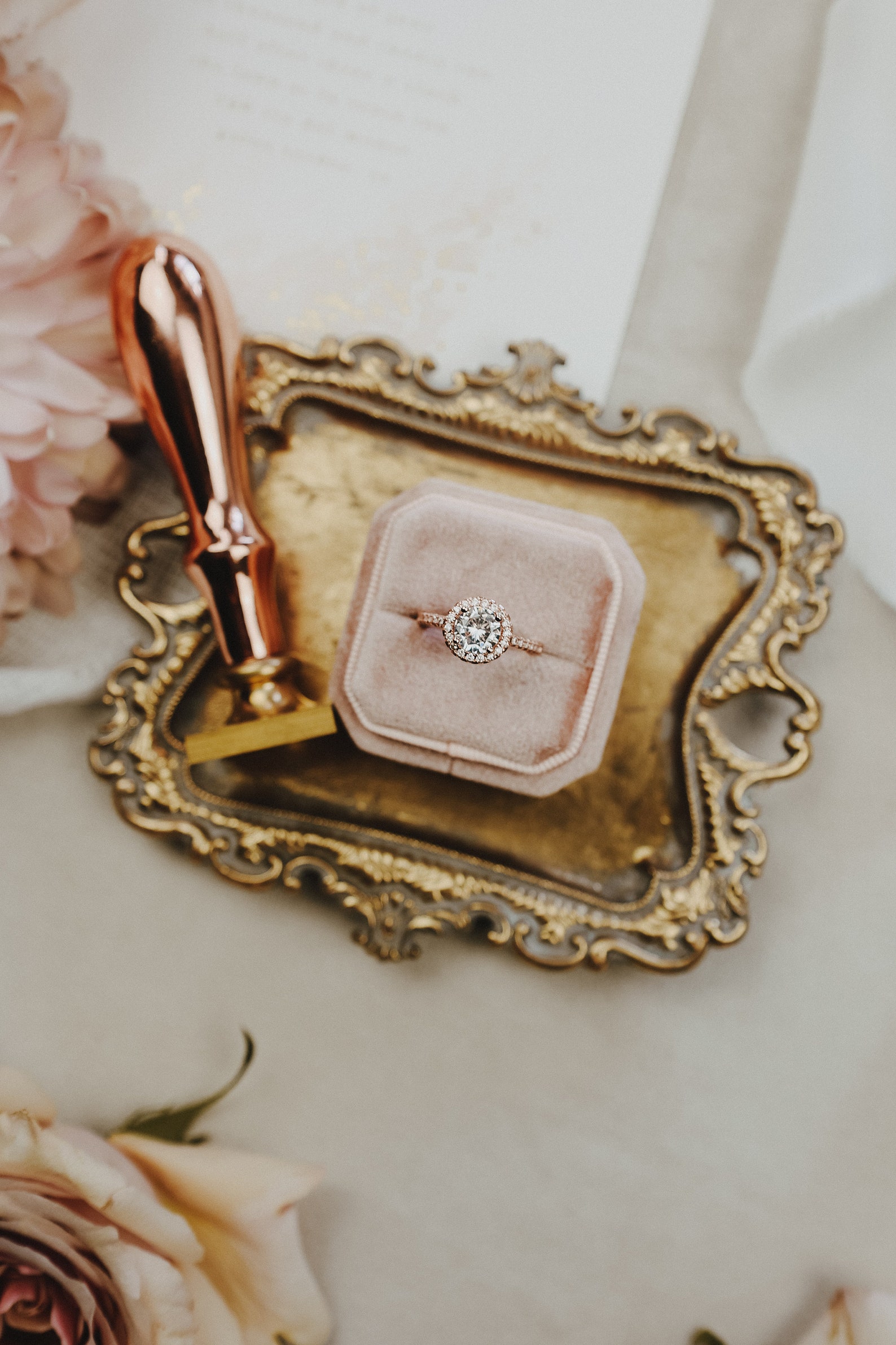 Gold Vintage Style Ring Dish: Wedding Jewelry Styling Tray