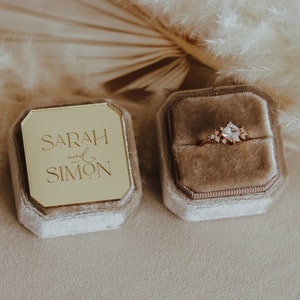 Personalized Octagon Velvet Ring Box: Engagement Gift, Flat Lay Photography