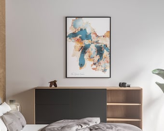 Digital Print | The Great Lakes, Great Lakes Poster, Canvas Print, Poster Print, Map Poster, Digital Print, Abstract Art, Great Lakes