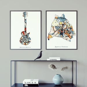 ZWEI Nashville Karte Kunstdrucke, Downtown Nashville Kunstdrucke, Nashville Karte Poster, Nashville Leinwand Drucke, digitale Kunstdrucke, abstrakte Kunst