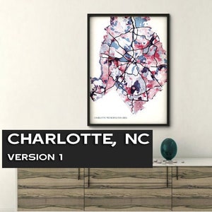 | d’impression numérique Charlotte, NC Art Print/ Canvas Print/ Poster Print/ The Queen City/ Abstract Art/ Map Print/ Charlotte, Caroline du Nord