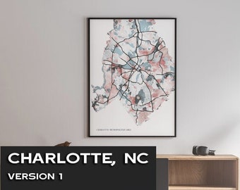 Digital Print | Charlotte, NC Art Print/ Canvas Print/ Poster Print/ The Queen City/ Abstract Art/ Map Print/ Charlotte, North Carolina